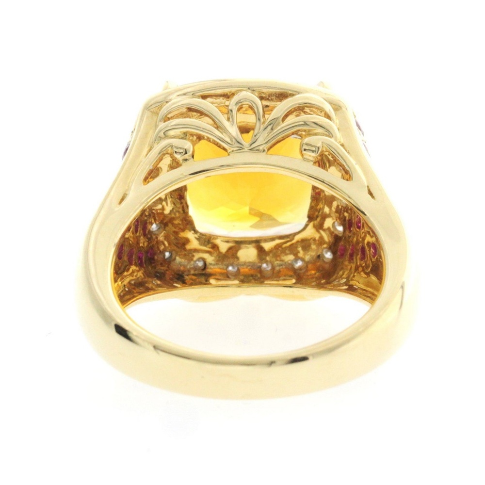 18k Citrine & Ruby With Diamonds Engagement Ring - image 4